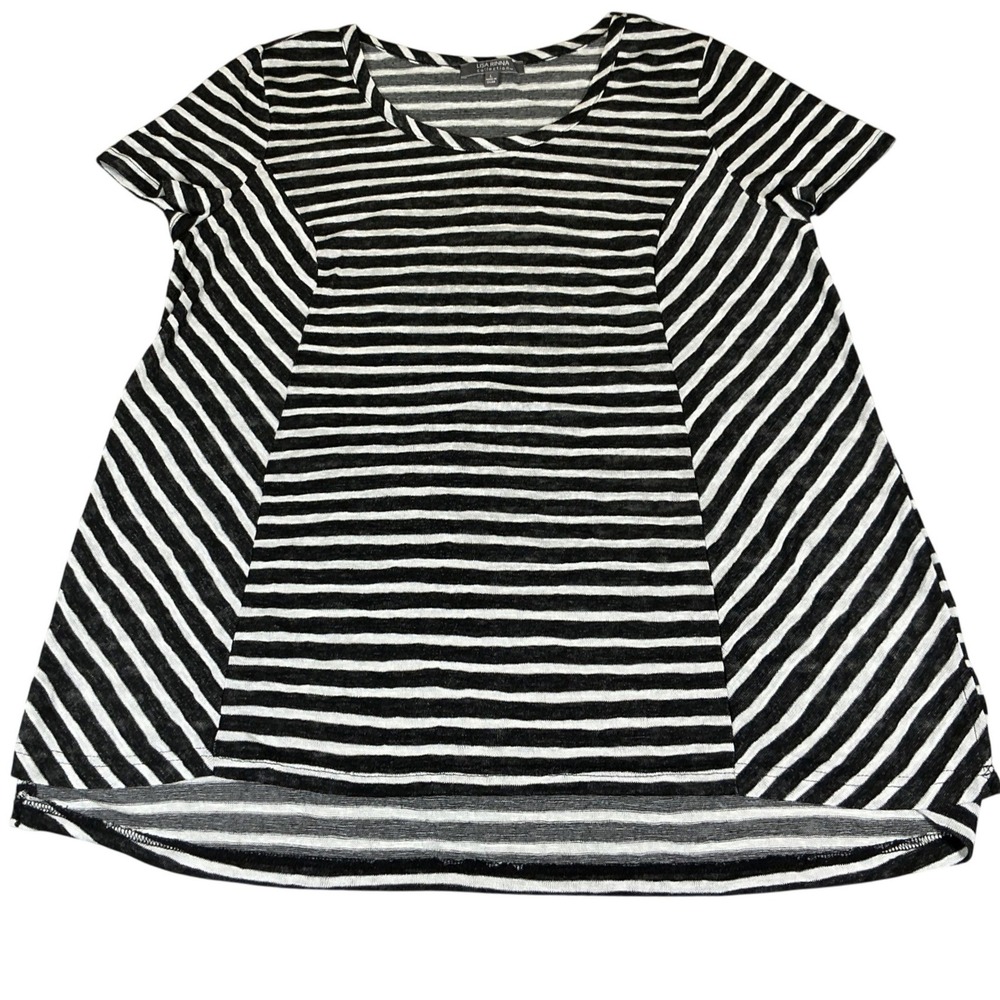 Lisa Rinna Collection Striped Top Black White Short Sleeve Tunic L